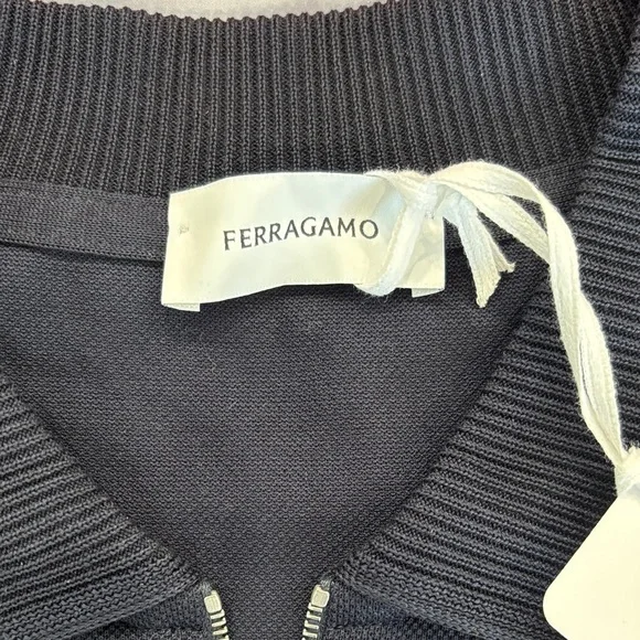 Salvatore Ferragamo Navy Polo with Silver Zip